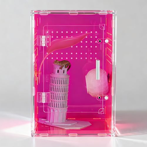 8x8x12 Terrarium Acrylic Reptile Enclosure – Cyberpunk Pink Reptile Tank with Tropical Rainforest-Inspired Design for Crested Geckos & Small Pets - color: Pink