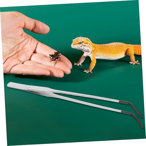 VILLCASE 2pcs Stainless Steel Curved Tweezers for Reptiles Lightweight Feeding Tongs with Rubber Tips for Snakes Turtles and Lizards Versatile Aquarium Tools