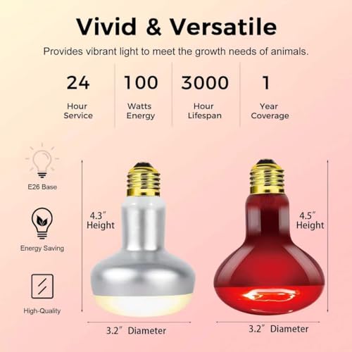 100W Reptile Heat Lamp Bulb, Day & Night Basking Spot Light Combo Pack Includes Infrared Heat Lamp and UVA Daylight Heating Lamp Basking Light for Lizards, Turtles, Chicken，Bearded Dragons - style: Day & Night Heat Lamp 100W