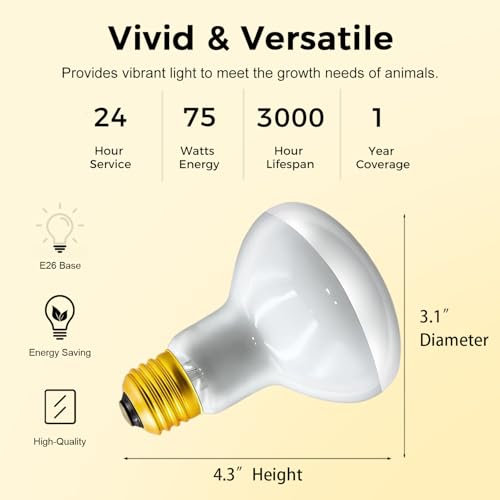 Reptile Heat Lamp 75W, 2 Pack Daylight UVA Basking Light Bulbs with E26 Base for Lizards, Turtles, Snakes and Amphibians - style: Basking 75W 2Pack