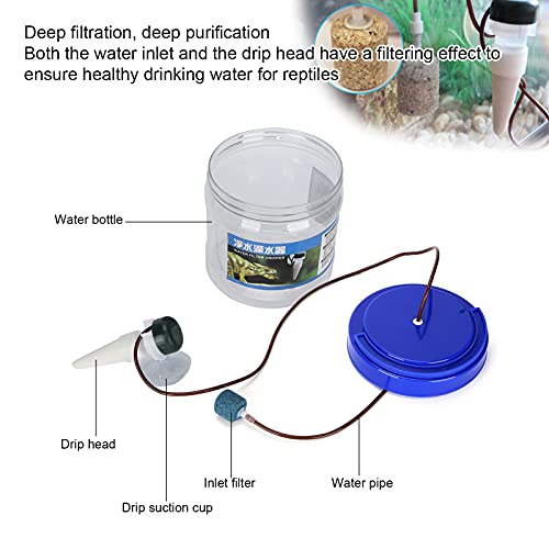 Reptile Water Dripper Kit, Reptile Drinking Feeder with Filtering Effect Easy Controlling Drip Rate Suitable for Geckos Lizards 1300ML Water Storage Bottle