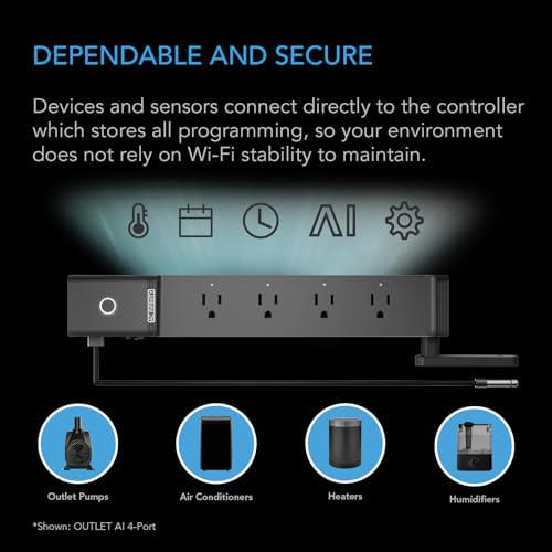 AC Infinity Outlet AI+, Environment Controller, Smart WiFi Power Strip, Dual-Zone Temperature Humidity, Individual Control 8 Plugs, AI Targeting, Thermostat Greenhouse Aquarium Terrarium Home, 1800W - style: 8 Plugs