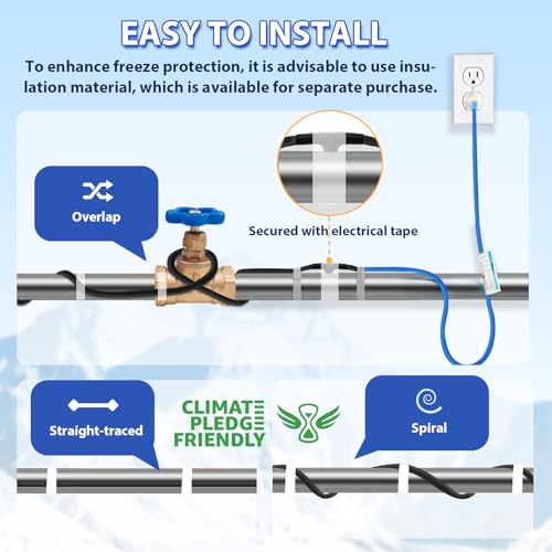 Heat Tape for Water Pipes Self-Regulating Pipe Heat Cable for Pipes, Energy-Saving Pipe Heating Cable Keeps Water Flowing at -40°F 120V 2FT - style: 2-feet