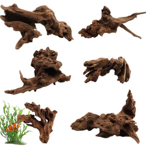6PCS Natural Driftwood for Aquarium & Reptile Tank, 3–6 Inches Unique Wood Decor for Fish Tank, Turtles, Lizards, Snakes, Natural Driftwood for Home Decor
