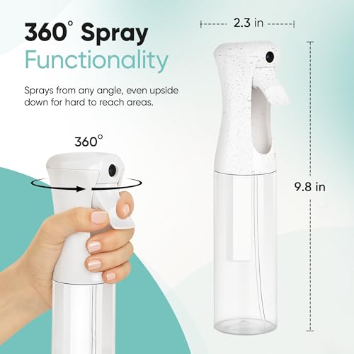 Aquableu Spray Bottle for Hair – Continuous Mist Spray Bottle for Hair Care, Styling, Cleaning, Plants, Pets & Essential Oils (White, 10oz)