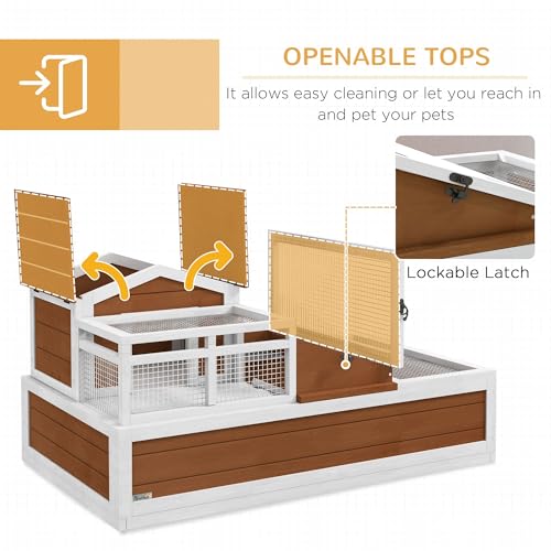 2-Story Three-Room Tortoise Habitat Spacious and Balcony Featuring Durable Construction 44x25.5x25 Weather-Proof Coffee Brown for Small and Medium Tortoises