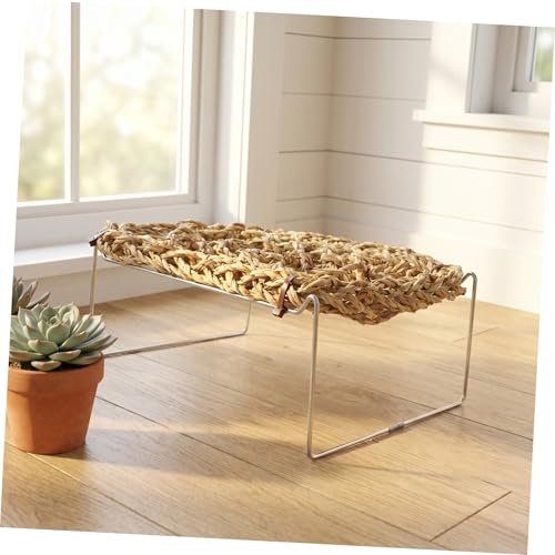 HOMSFOU Bearded Dragon Hammock and Reptile Bed Rest with Natural Seagrass Mattress, Rectangle Basking Platform with Metal Legs, Climbing Habitat Accessory for Lizards, Frogs, and Small
