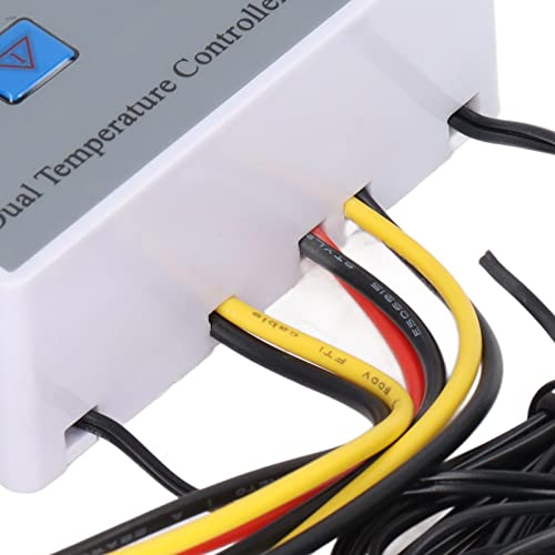 Dual Display Temperature Humidity Controller, Digital Thermostat Switch with 10K Sensor, Heating Cooling Thermostat for Greenhouse Reptile Tank, 12V Input Wide Range - 50℃ to