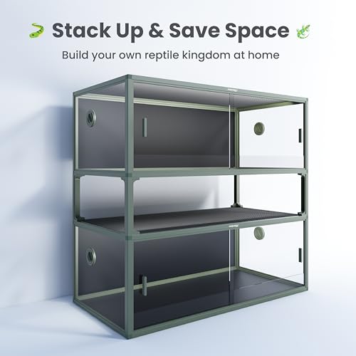 Phailozoo 120 Gallon Reptile Terrarium with 10” Reptile Tank Stackers, Front Opening Reptile Tank for Easy Feeding, Modern Minimalistic, Reptile Enclosure with Leakproof Bottom 48''x24''x24'