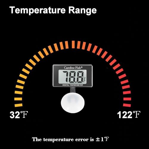 Carefree Fish Aquarium Underwater Thermometer for Saltwater and Freshwater Replaceable Battery Temperature Error ±1℉