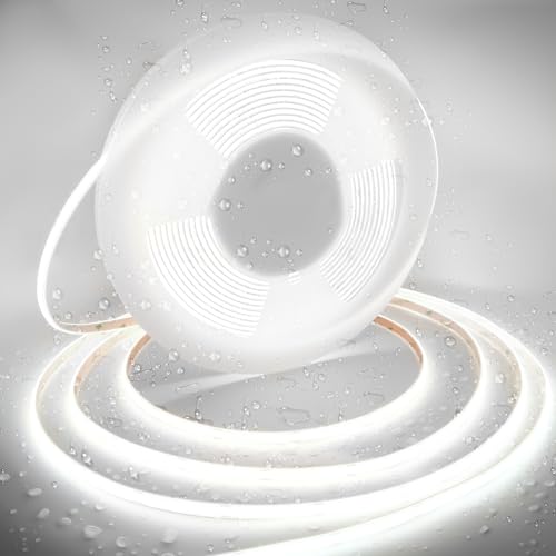 AXMOTUT COB LED Strip Lights Waterproof IP68, 6000K Daylight White Outdoor 24V Dimmable Silicone LED Tape Lighting 16.4ft High Density, 3000LM+, 1600LEDs,(Power Supply Not Included) - size: 6000K/16.4ft-IP68