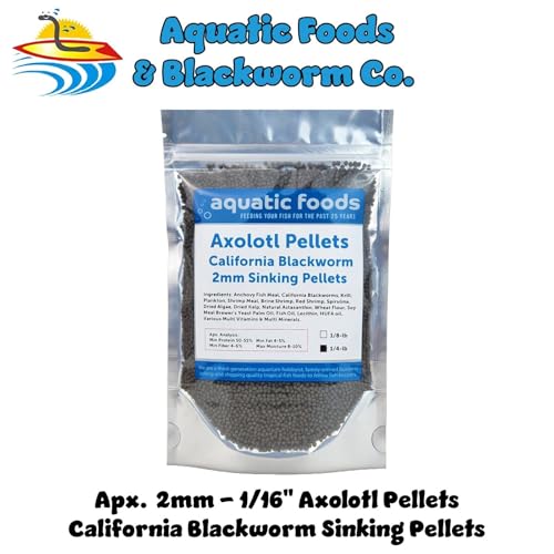 Axolotl Blackworm Pellets. 2mm-1/16 Sinking California Blackworm Small Pellets for Small Axolotl, Frogs, Shrimp, Salamanders, Newts, Snails…1/4-lb Pouch Bag