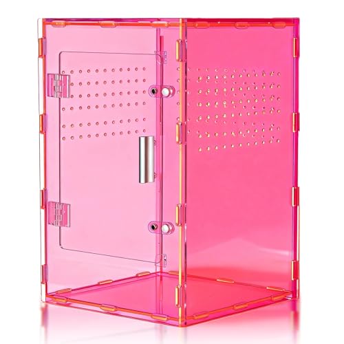 8x8x12 Terrarium Acrylic Reptile Enclosure – Cyberpunk Pink Reptile Tank with Tropical Rainforest-Inspired Design for Crested Geckos & Small Pets - color: Pink
