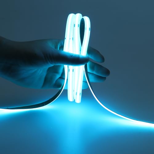 DC 5V USB COB Ice Blue LED Strip Light Dimmable USB Powered 6.6ft/2M IP65 Waterproof 640LEDs with Dimmer High Brightness Flexible LED Tape Lights - color: Ice Blue