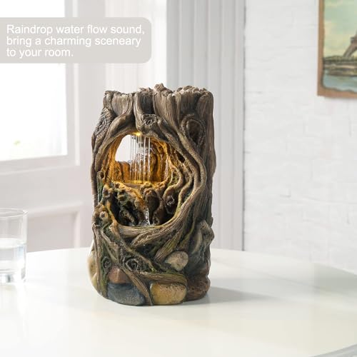 Kalona Tabletop Fountains Beautiful Stump Water Fountain Relaxation Raindrop Fountains Meditation Desk Fountain Artistic Waterfall Fountains Home/Office Decor(22013)
