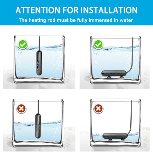 YukiHalu Small Aquarium Heater 25/50/100/150W with Protective Cover, Mini Fish Tank Heater, External Controller, Temperature Adjustable, Digital Display, Used for 5/10/20/30 Gallons (25W-5Gallon) - size: 25W-5Gallon