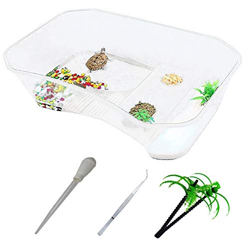 PINVNBY Plastic Turtle Tank Reptile Habitat Pet Terrariums Turtles Tank Aquarium Terrapin Topper Basking with Platform Plants,Durable,Safe, Non-Toxic(White) - color: White
