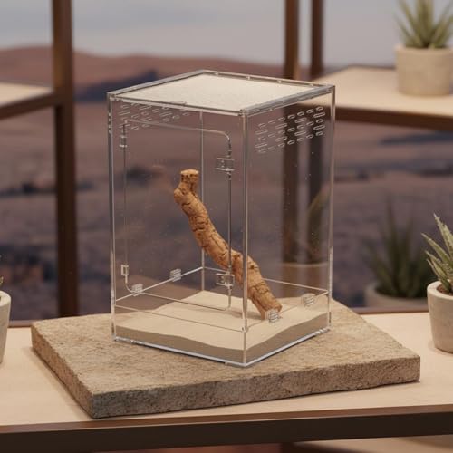 Reptile Habitat Enclosure Vertical Acrylic Terrarium PC Material Stackable Mesh Ventilation Easy Access Door Suitable for Pet Enthusiasts Home Organization 45cm
