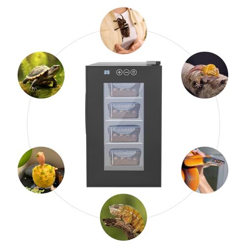 Reptile Egg Incubator, 23L Digital Hatching Cabinet 50 to 104F Heating and Cooling Thermostat Adjustable Removable Shelves Quiet 32dB Operation with LED Light and Glass Viewing Window, for Gecko Eggs