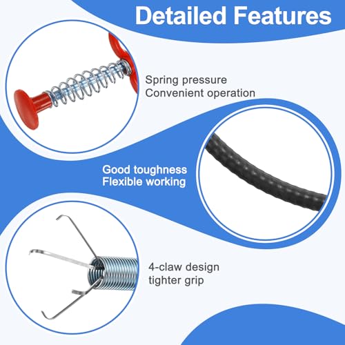 HARFINGTON 2pcs Flexible Grabber Claw Pick Up Tool 0.47" Dia. 24" 4 Claws Stainless Steel Cleaning Hook Unclog Sink Sewer Hair Drain Cleaner Tool Sink Unclogger for Toilet Bathtub Sewer - size: 24 Inch