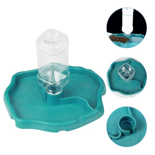 Toyvian Automatic Reptile Water Dispenser and Food Dish, Portable Aquatic Pet Water Bowl with Reservoir, Blue Feeding Station for Lizards, Geckos, Tortoises, and Small Pets