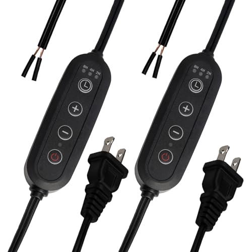 2Pack Plug-in Dimmer 110-120V Timer Switch Wire for Grow Lights Aromatherapy Diffuser 2H/4H/8H Dimmer Inline Lights Switch for Incandescent/Halogen Bulb Table or Floor Lamp