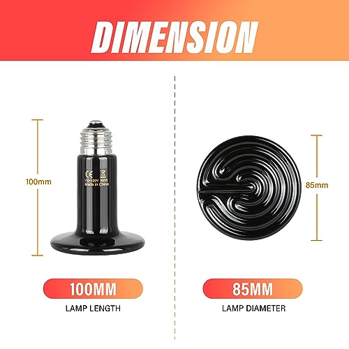 YSSOA 100W Ceramic Heat Emitter, Reptile Heat Bulbs, Ceramic Heat Lamp for Reptiles, Amphibian, Chicken, Dog, Cat, 2 Pack, Black - color: Black, size: 2 Pack, style: 100W
