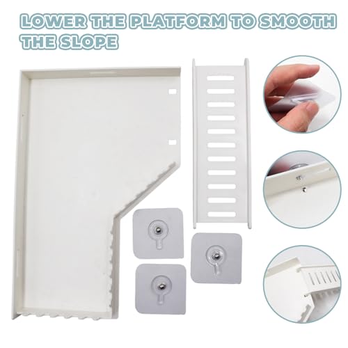No-Drill Climbing Platform with Ramp, Hermit Crab Climbing Wall & Hideout, Multi-Level Platform with Ladder, No-Tools Mounting for Geckos, Small Lizards, Hamsters - color: White