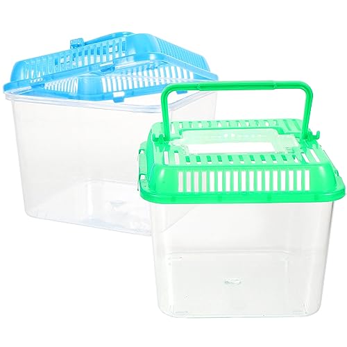 Ipetboom Clear Case 1pc Reptile Feeding Terrarium Pet Portable Small Reptile Cage Fish Tank Handheld Small Pet Box Transparent Tortoise Tank Breeding Case(Color) Containers with Lids