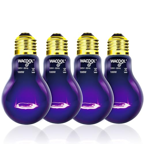 WACOOL 4Pack Reptile Night Heat Lamp, 100W Night Heat Lamp for Reptiles & Amphibians,Simulate Nature Moonlight Purple Night Light for Bearded Dragon Lizard Snake Crab…