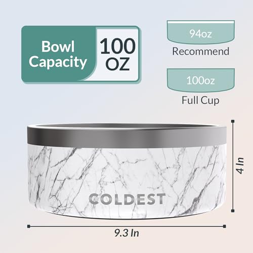 Coldest Dog Bowl - Anti Rust Metal, Non Slip, 3 Layers Insulated Stainless Steel Dog Bowls - Spill Proof & Heavy Duty - Water Bowl for Dogs, Cats & Pets, Dish Washer Safe (100 oz, Carrara Marble) - color: Carrara Marble, size: 100 oz