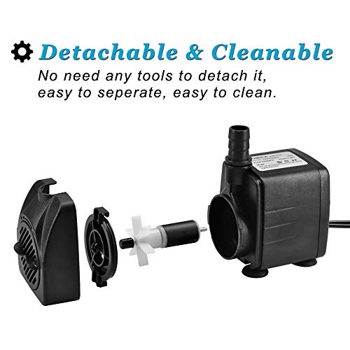 DOMICA 220GPH Ultra Quiet Fountain Pump (15W 800L/H), Small Submersible Pump for Pond, Water Feature, Aquariums, Fish Tanks, Hydroponics, Indoor or Outdoor Fountain (AC Powered)