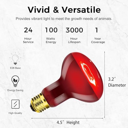 Red Reptile Heat Lamp Bulb 100W, Infrared Heat Emitter Red Heat Lamp for Reptile Amphibian, Infrared Basking Spot Light Bulb 2PCS - style: Infrared Basking Light Bulb 100W