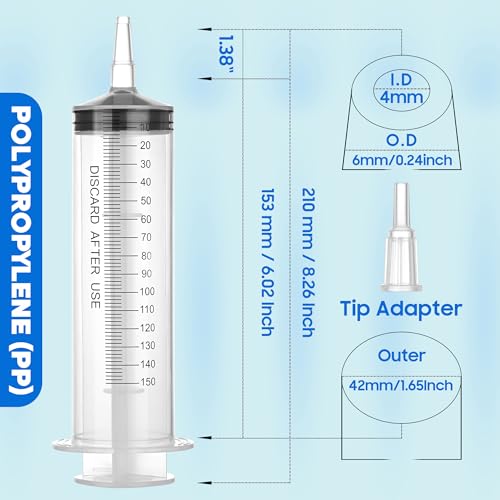 SHAOTONG 150ml Syringe with 40 Inch Tube and Tip Adapter, for Feeding Pets, Liquid Refilling, Drawing Oil Fluid - size: 150ML/CC