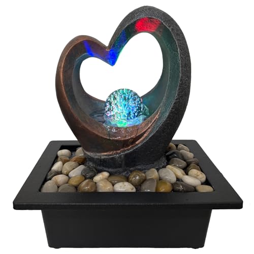 Indoor Tabletop Water Fountain, Zen Meditation Waterfall Fountain with ON/Off Switch, Heart Shape Decoration with LED Light for Home Office Relaxation Decor - size: B