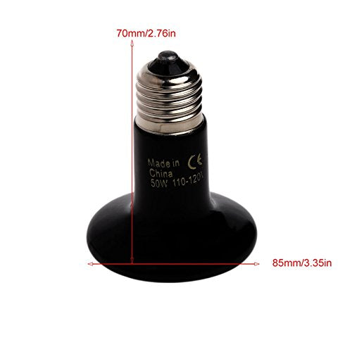 Reptile Heating Lamp Bulb 2pcs Amphibian Ceramic Infrared Heat Lamp Emitter with no Light for Brooder Chicken Coop, Hedgehog, Iguana Lizard Bearded Dragon Turtle Snake(Black, 75W)