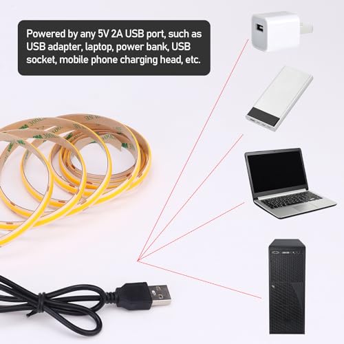 DC 5V USB COB Orange LED Strip Light USB Powered Dimmable IP65 Waterproof 6.6ft/2M 640LEDs with Dimmer High Brightness Flexible LED Tape Lights - color: Orange