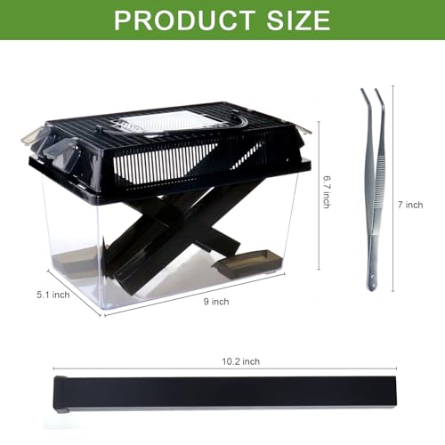 NANEEZOO Cricket Keeper, Equipped with Water & Food Feeding Dish, High Transparency Cricket Pen with Dispenser Tubes, Insect Keeper for Gecko Snake Lizards Reptiles (Large)