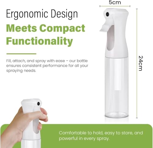 VIGOR PATH Continuous Spray Bottle for Hair – Fine Mist Mister for Styling, Cleaning, Plants, Pets, Salons, and Essential Oil Use (300ml / 10.1 oz, Clear) - size: 10 Ounces