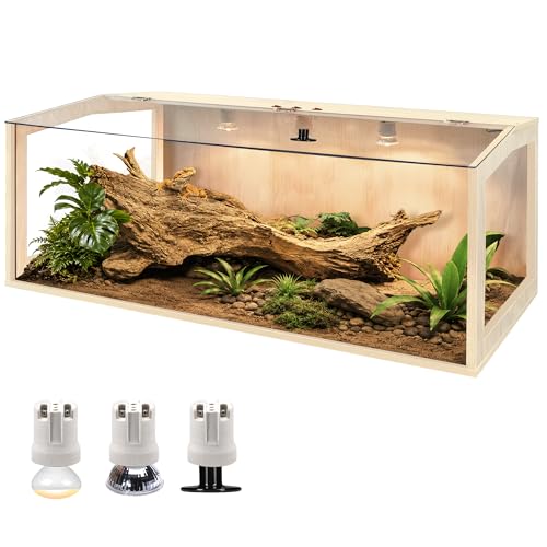 PROLEE Bearded Dragon Tank, Lizard Tank with Clear Tempered Glass, Anti-Scratch Reptile Enclosure, Reptile Tank Built-in Light Fixtures with Switch (48X20X20inch,80 Gallons) - color: Transparent Roof, size: 48X20X20inch,80 Gallons