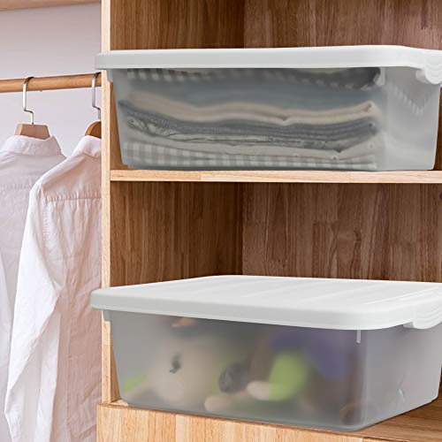 14 Quart Clear Storage Box, Underbed Plastic Latch Box with White Lids, 2-Pack - color: White