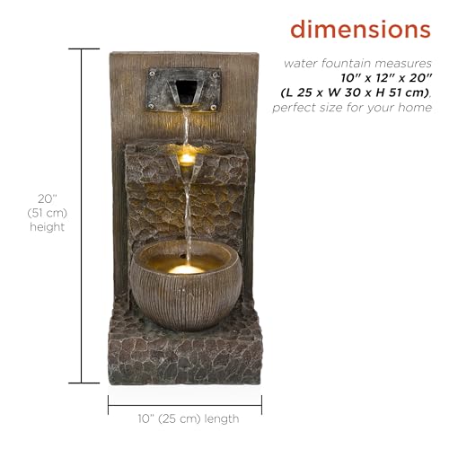 Alpine Corporation ZDQ108 Indoor/Outdoor Floor 3-Tier Fountain with LED Lights, Cascading Garden Water Fountain, 20" H, Brown - style: 20"H - Brown 3-Tier w/ LEDs