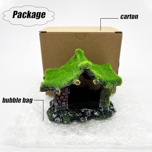 Tfwadmx Aquarium Decoration House Resin Hollow Hideout House,Small Betta Fish Hide Accessories Cave Ornament Tank Small Fish Shrimp Hideaway with Moss - size: 1PCS