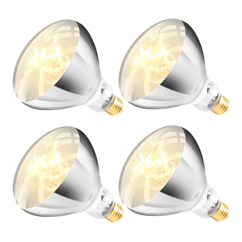 250W R40 White Heat Lamp Bulbs (4-Pack), Infrared Heat Bulbs, Infrared Therapy Bulbs for Bathroom, Sauna, Pets & Chickens, 2,000 Hour Rated, E26 Base - color: White
