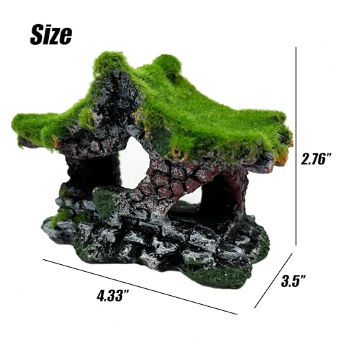 Tfwadmx Aquarium Decoration House Resin Hollow Hideout House,Small Betta Fish Hide Accessories Cave Ornament Tank Small Fish Shrimp Hideaway with Moss - size: 1PCS