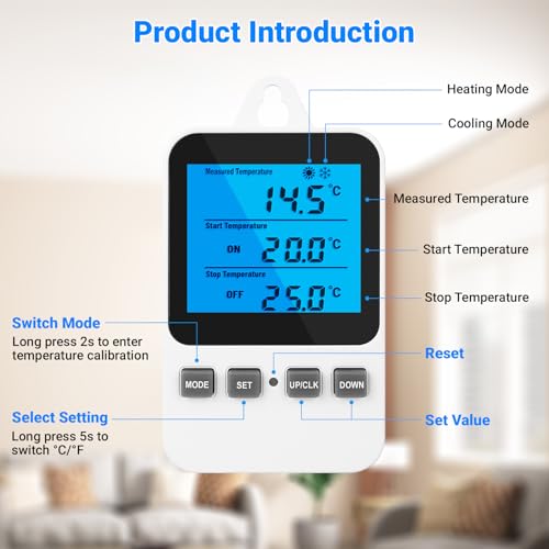 Temperature Controlled Outlet Thermostat Plug 120V Heating Cooling Control Timer Thermostat Outlet Backlit Display Digital Temperature Controller - color: Tc810