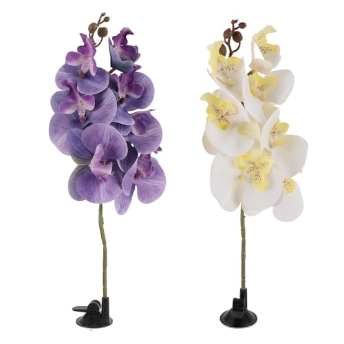 Fockety Reptile Corner Branch, 2Pcs Plant Flower Plant Reptile Climbing Branch Reptile Climbing Vine with Suction Cup, Aquarium Decoration for Aquarium Lizards Spiders Snakes