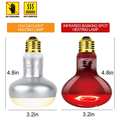 WACOOL 4Pack Reptile Heat Lamp Day & Night Kit 100W, Nature Simulated Basking Daylight & Nightlight UVA Heat Lamp Bulbs for Reptiles & Amphibians - style: 100W-4 PACK