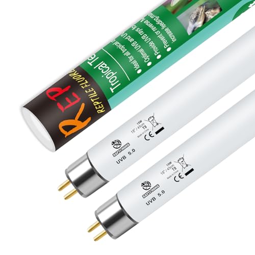 T8 UVB Reptile Light 15W 5.0-2 Pack,UVA UVB Light Bulb for Reptiles,Reptile UVB Lamp Tube for Bearded Dragon - size: 18inch-5.0