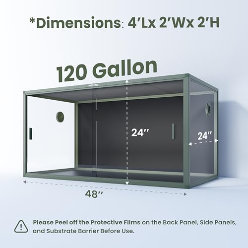 Phailozoo 120 Gallon Reptile Terrarium with 10” Reptile Tank Stackers, Front Opening Reptile Tank for Easy Feeding, Modern Minimalistic, Reptile Enclosure with Leakproof Bottom 48''x24''x24'